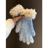 Blue Faux Mink Spliced Gloves