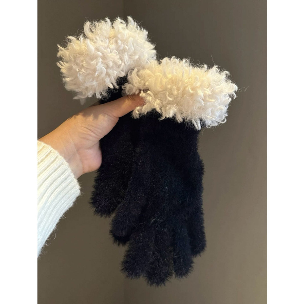 Black Faux Mink Spliced Gloves