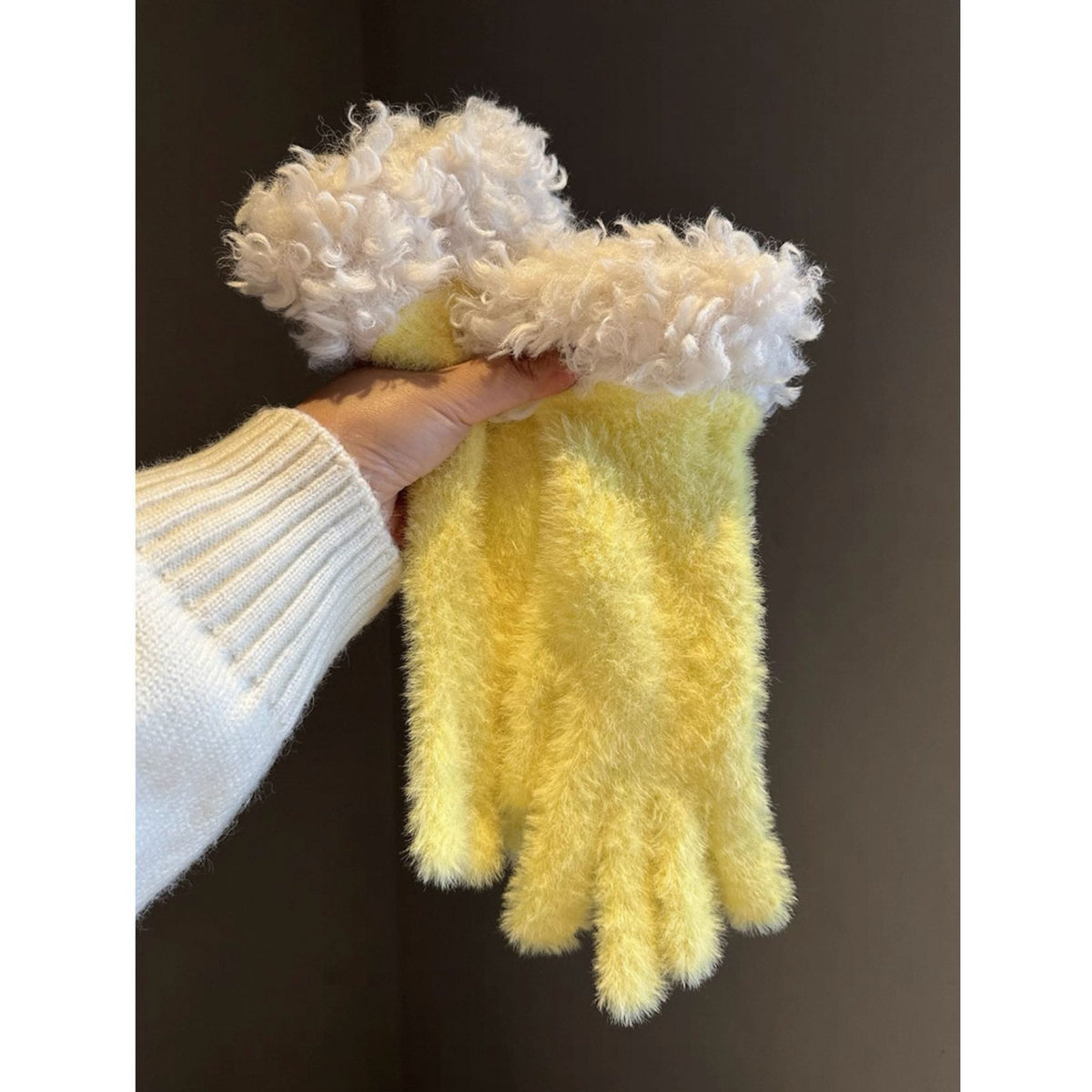 Yellow Faux Mink Spliced Gloves