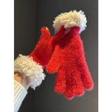 Red Faux Mink Spliced Gloves