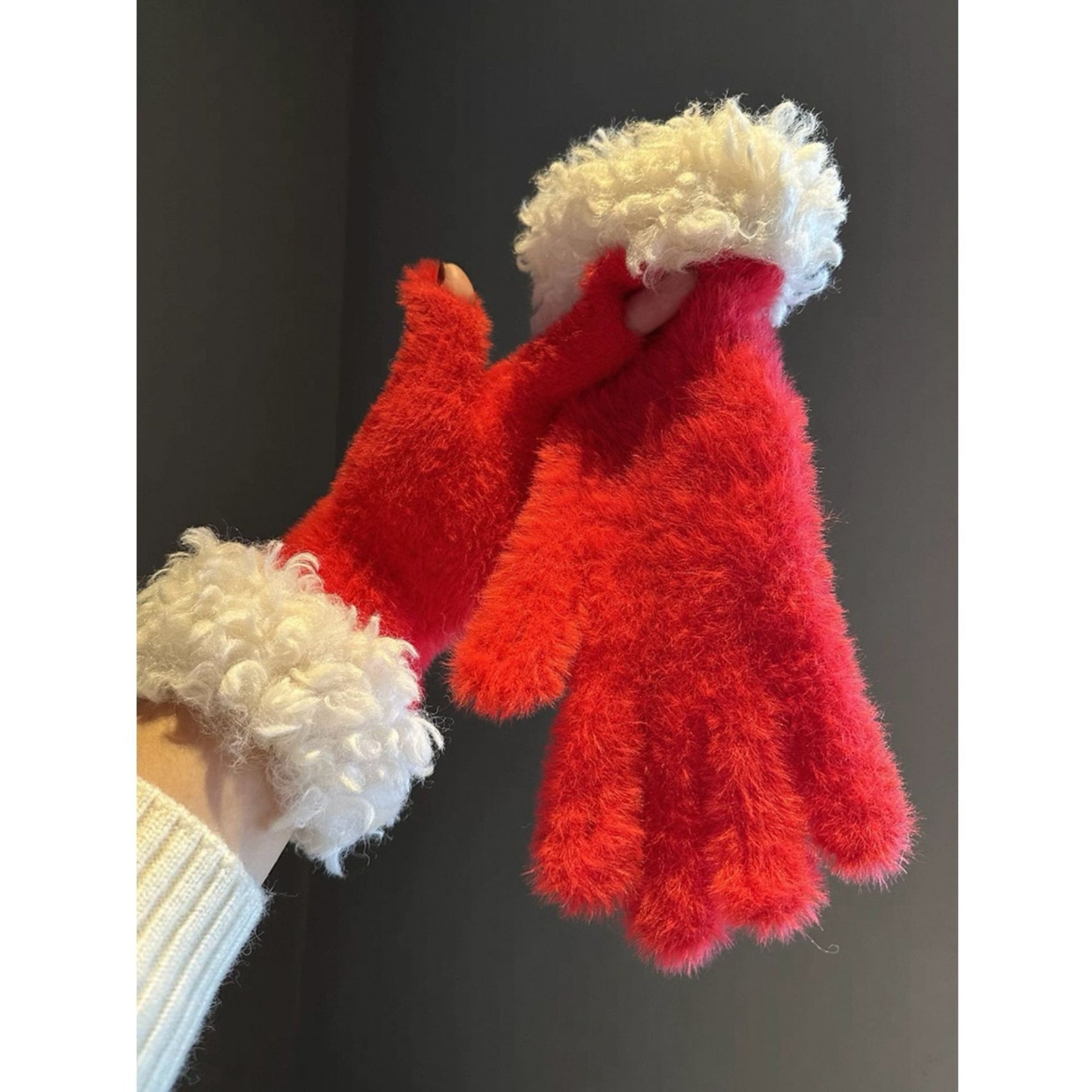Red Faux Mink Spliced Gloves