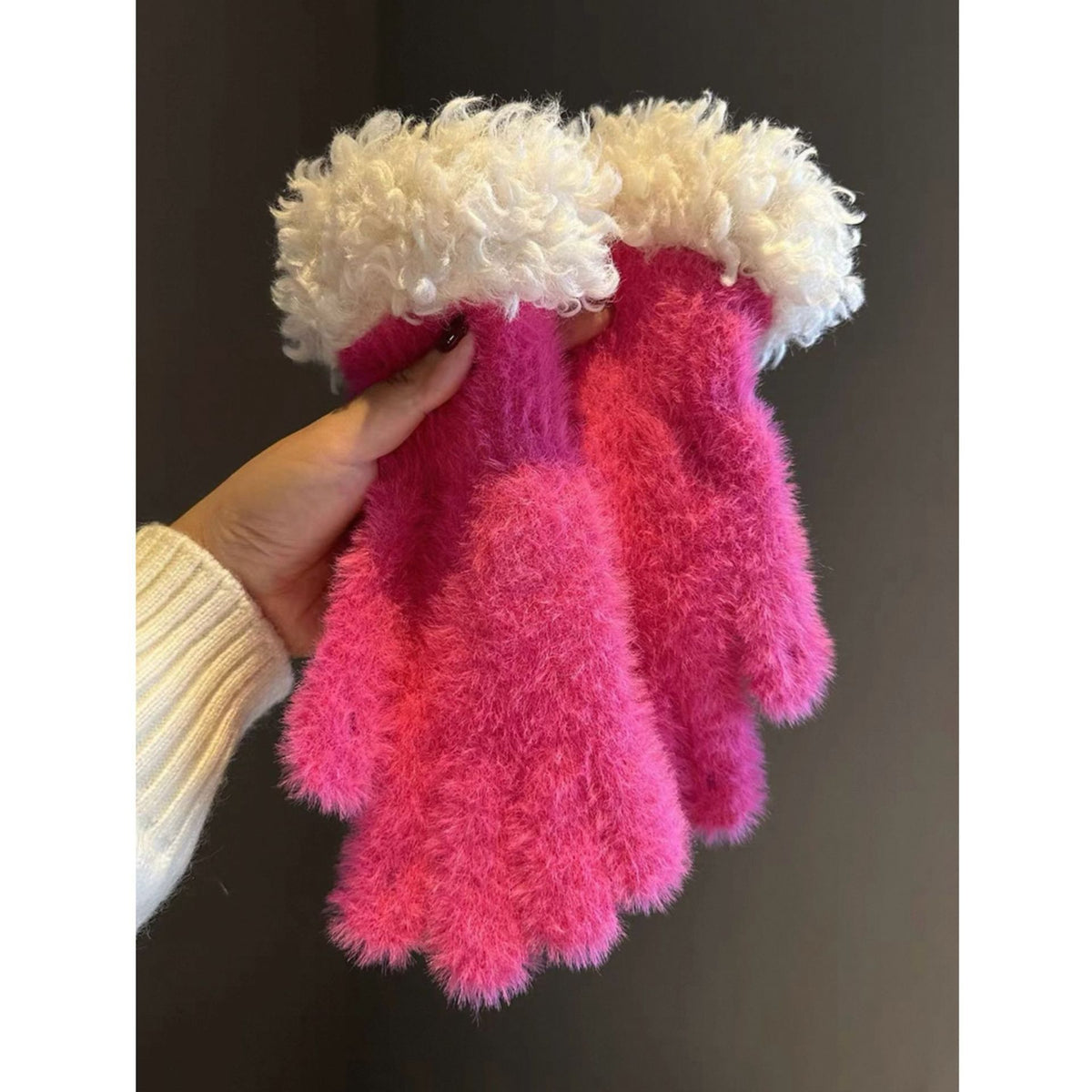 Rose Red Faux Mink Spliced Gloves