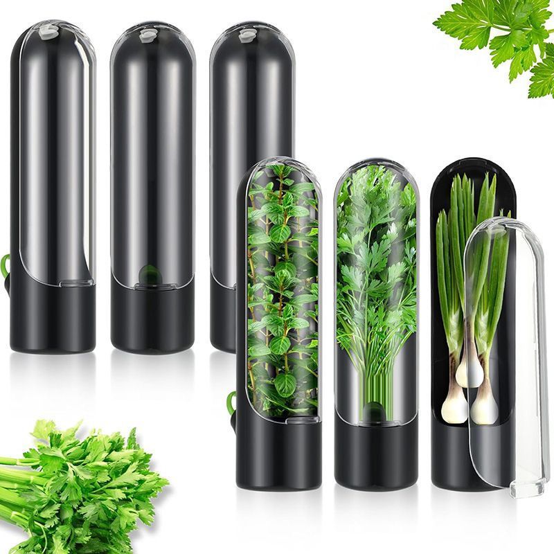 4Pcs Herb & Vegetable Fresh Storage Containers-Black