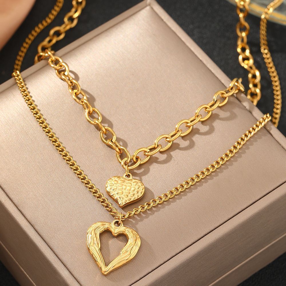2Pcs Gold Heart Necklace
