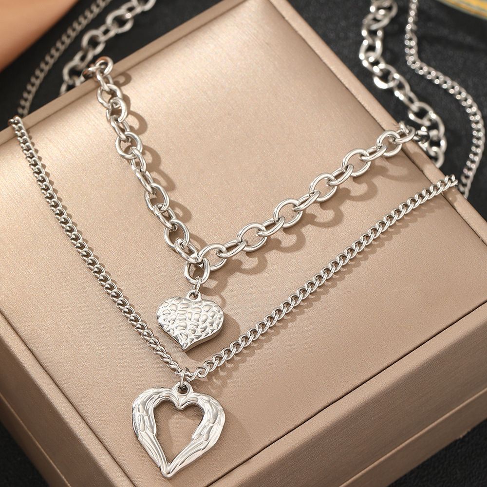2Pcs Silver Heart Necklace