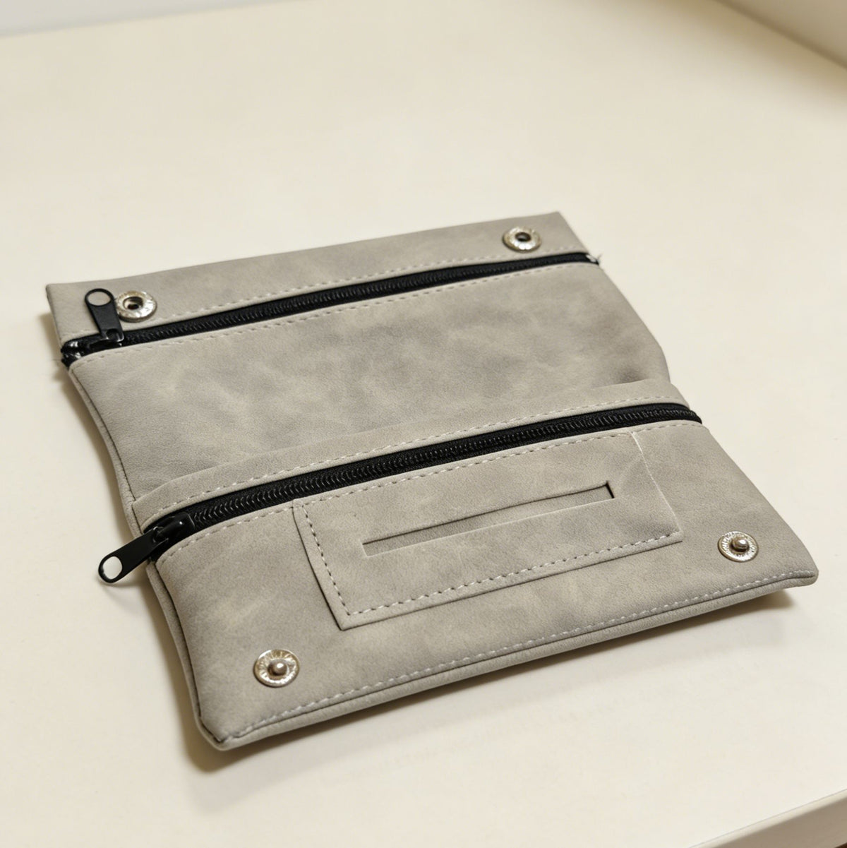 Matte Leather Storage Bag Light Gray