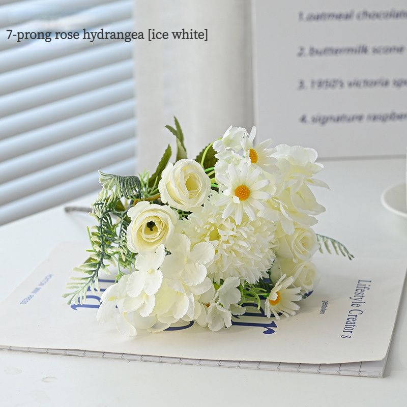 7-Branch Handheld Artificial Bouquet | Ins-Style Spring Romance, Long-Lasting Healing Little Happiness/7-prong rose hydrangea [ice white]