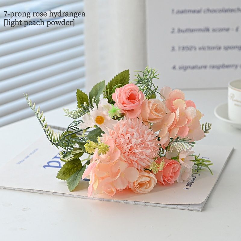 7-Branch Handheld Artificial Bouquet | Ins-Style Spring Romance, Long-Lasting Healing Little Happiness/7-prong rose hydrangea [light peach powder]