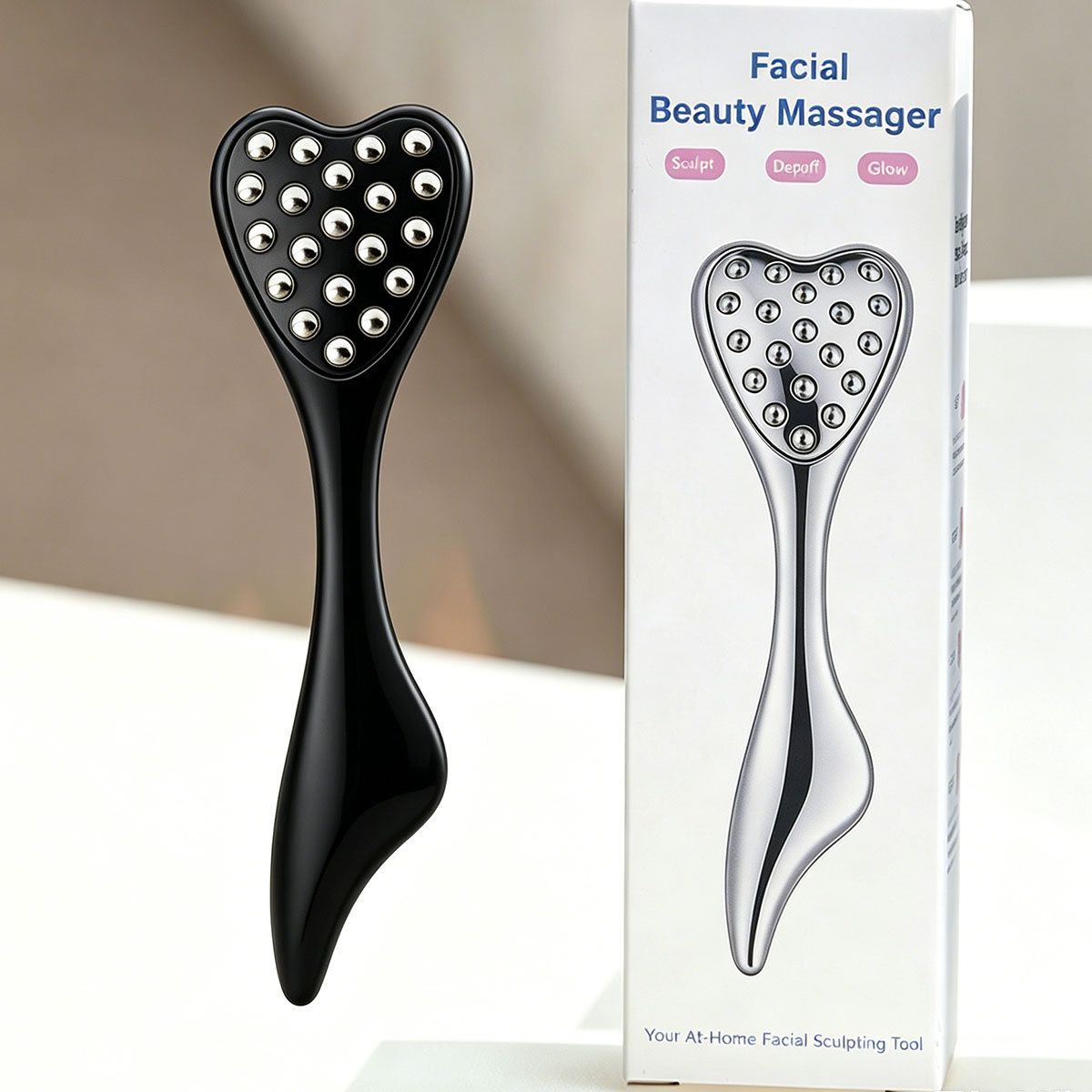 304 Stainless Steel Heart Shaped Roller Ball Massager: Face Lifting and Eye Soothing, Body Scraping and Relaxation, Lightweight and Portable, One Tool for Skincare and Body Care（black)