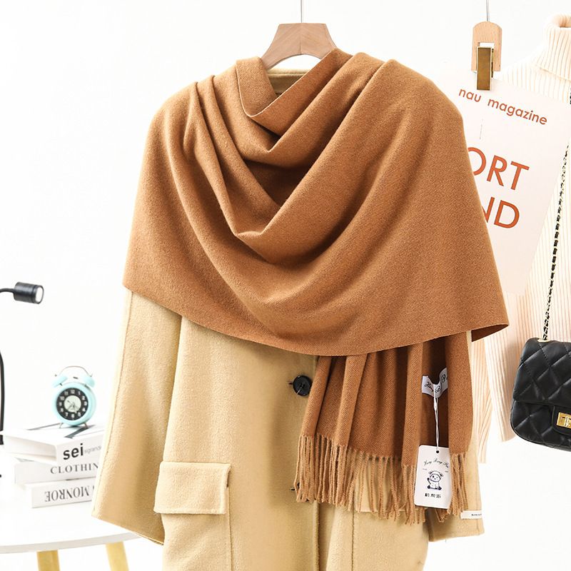 Solid Color Cashmere Wrap Scarf, Thickened for Warmth and Windproof, Bohemian-Style Winter Wardrobe Essential(burgundy43)