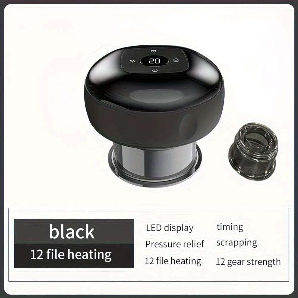 Smart Cupping Massager: Wireless & Portable/One-Button Pressure Release/12-Level Red Light Heat Therapy, Detachable & Easy to Clean, Full-Body Applicable for Circulation Boost, Revitalize Your Body and Mind at Home or On the Go,black
