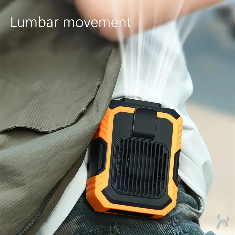 Wall-mounted USB rechargeable dual-purpose fan, integrating rapid cooling, dehumidification, and lighting functions. Features three-speed wind adjustment, can be worn on the waist via a hanging strap,Orange
