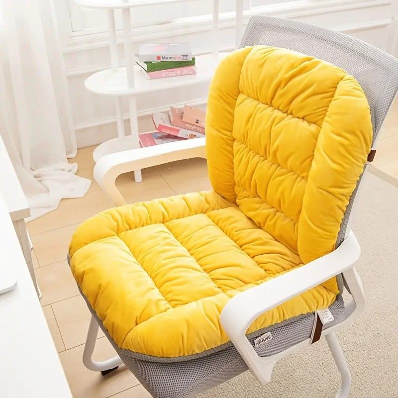 Winter Thick Fleece Seat & Back Cushion Set - 90cm Sofa Office Chair Warmer (YELLOW)