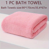 Modern Pineapple Grid Design Ultra-Soft Coral Fleece Bath Towel｜90x170cm Extra Thick Strong Absorption, Suitable for Bathroom, Gym, Hotel, and Home Use.（pink)
