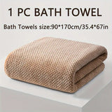 Modern Pineapple Grid Design Ultra-Soft Coral Fleece Bath Towel｜90x170cm Extra Thick Strong Absorption, Suitable for Bathroom, Gym, Hotel, and Home Use.(brown)