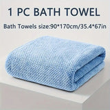 Modern Pineapple Grid Design Ultra-Soft Coral Fleece Bath Towel｜90x170cm Extra Thick Strong Absorption, Suitable for Bathroom, Gym, Hotel, and Home Use.(light blue)