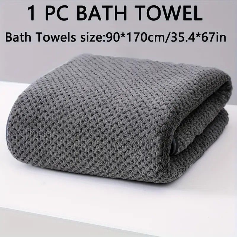 Modern Pineapple Grid Design Ultra-Soft Coral Fleece Bath Towel｜90x170cm Extra Thick Strong Absorption, Suitable for Bathroom, Gym, Hotel, and Home Use.(Dark grey)