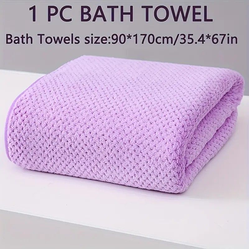 Modern Pineapple Grid Design Ultra-Soft Coral Fleece Bath Towel｜90x170cm Extra Thick Strong Absorption, Suitable for Bathroom, Gym, Hotel, and Home Use.(purple)