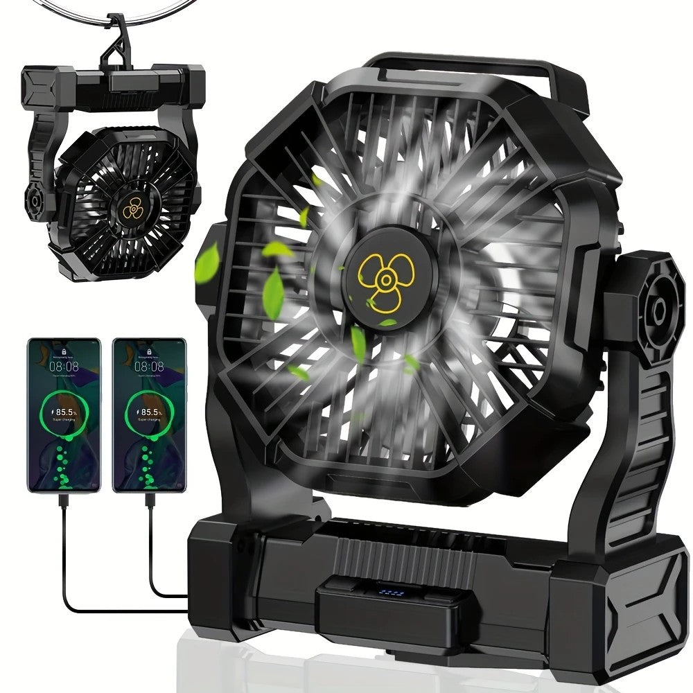 2-in-1 Portable Fan & Light, Quiet & Cool for Outdoor Use  black