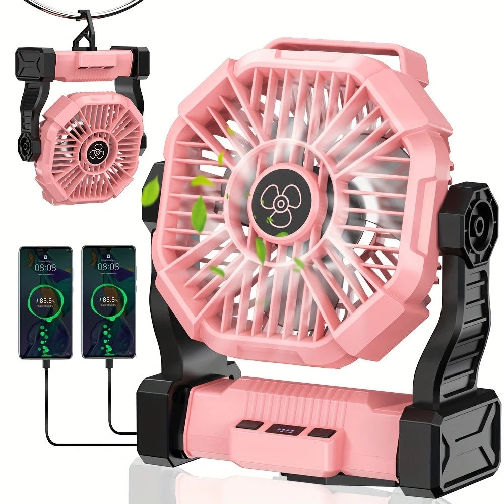 PINK 2-in-1 Portable Fan & Light, Quiet & Cool for Outdoor Use