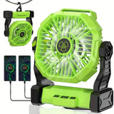 GREEN 2-in-1 Portable Fan & Light, Quiet & Cool for Outdoor Use