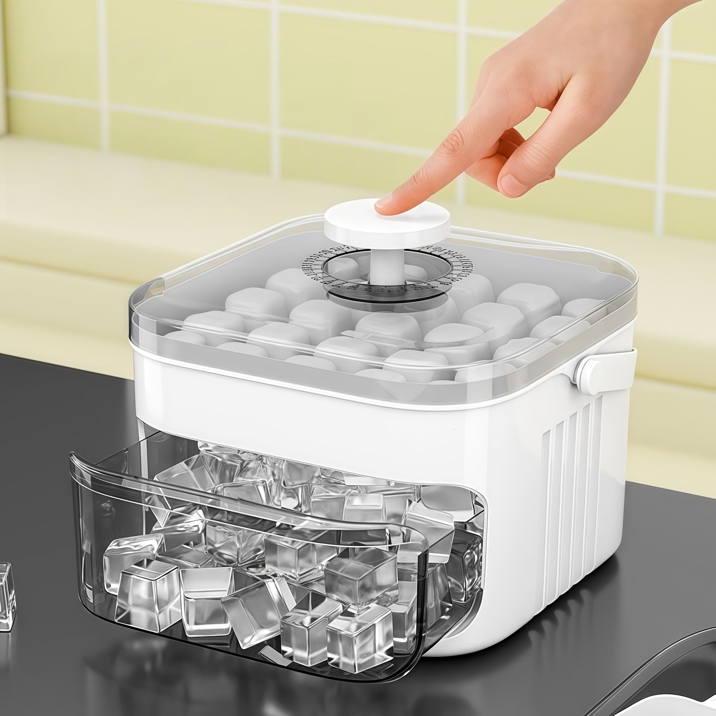 1PC Refrigerator Ice Cube Mold, Manual Press Two-Layer Design, Large Capacity Food-Grade PP Material, Suitable for Refrigerator Ice Making – Essential Kitchen Tool, 50-Cavity Ice Tray with Container, Practical Household Drink Ice Organizer.WHITE