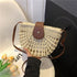 Natural straw woven handbag, leather flap with metal zipper, dual-use as handbag and crossbody bag, lightweight and practical, versatile for summer./beige
