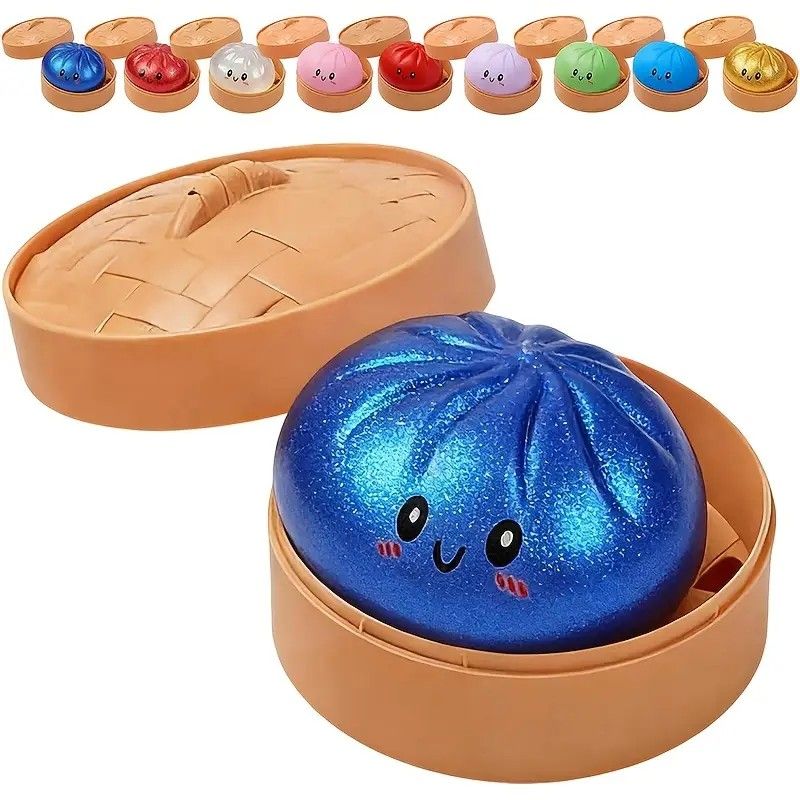 Simulated Smiley Steamed Bun Squishy Toy, Cute Stress Relief Plaything, Soft Slow-Rebound Texture, Adorable Desktop Decor(Blue pinching)