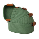 5-piece cotton rope storage basket set, cotton woven with leather handles, multiple sizes for organizing desk sundries, beautiful and practical to enhance space style.（pitch green）