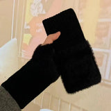 Women's Comfortable Fingerless Gloves - Soft, Warm, and Fashionable Pure White Winter Gloves, Suitable for Cold Weather or Casual Wear, Hand Washable, Ladies' Gloves.BLACK