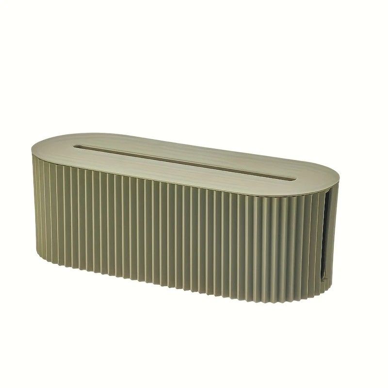 Green cable storage box with lid, open for access