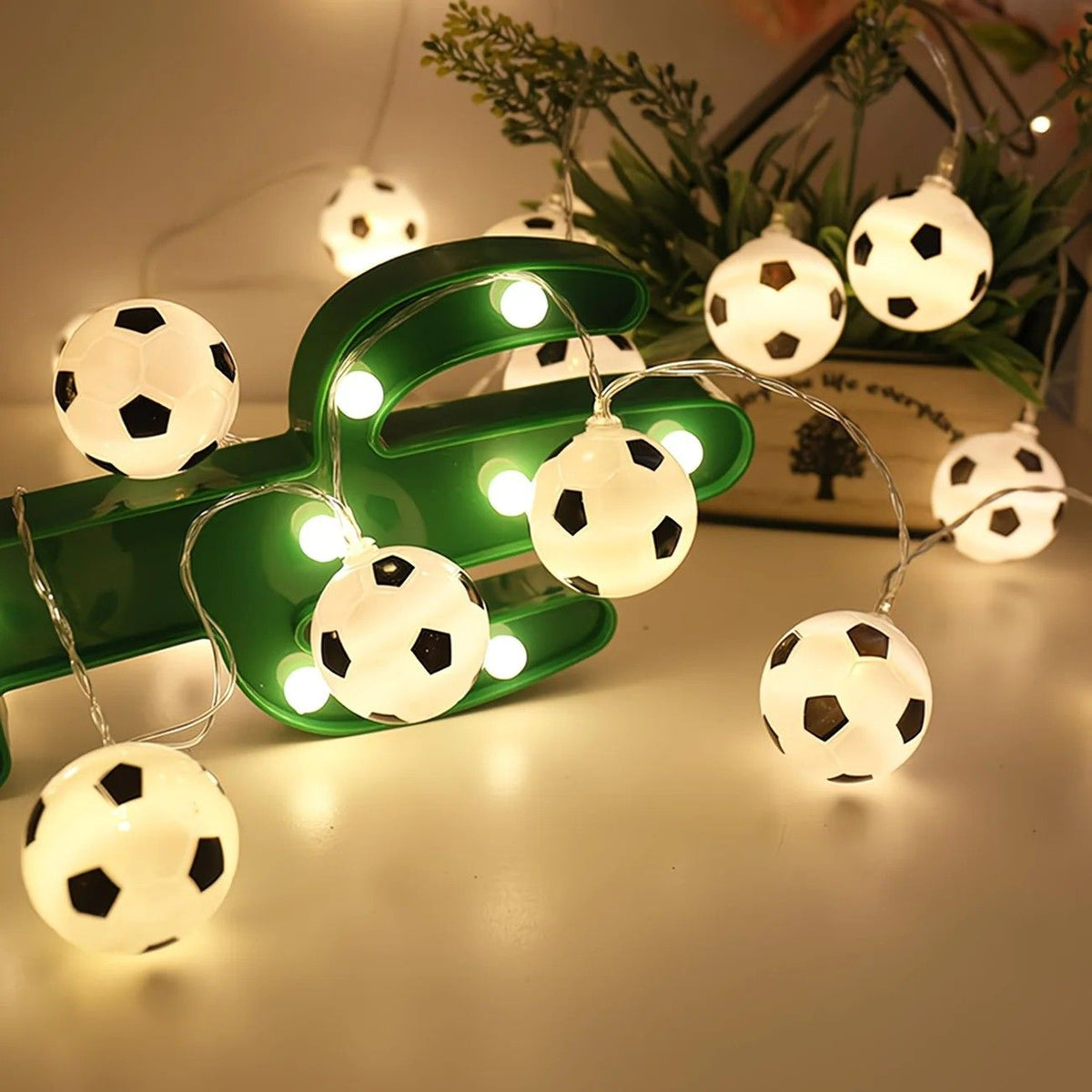 Football Shaped LED String Light, Warm Yellow Soft Glow, Cozy Decoration for Bedroom and Party. Battery Powered, 1.5 Meters with 10 Lights.