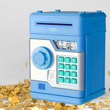 Children's Password Piggy Bank, Dual Lock,BLUE  Automatic Bill Intake, Develops Savings Habit, Multiple Colors Available, Battery Not Included