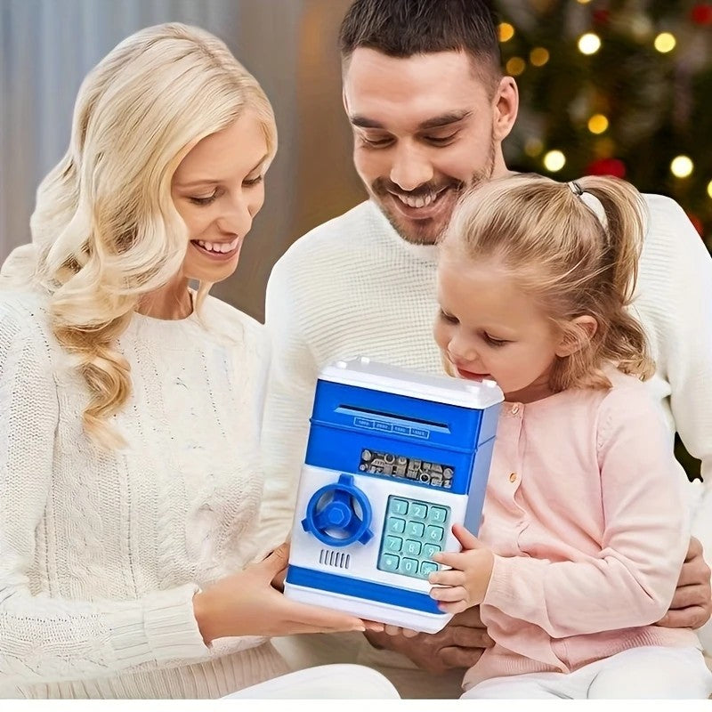 Children's Password Piggy Bank, Stores Coins & Paper Money, Auto Roll-Up, Sound & Light Interaction, Fosters Good Savings Habits. Battery Not Included.BLUE