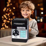 BLACK Children's Password Piggy Bank, Stores Coins & Paper Money, Auto Roll-Up, Sound & Light Interaction, Fosters Good Savings Habits. Battery Not Included