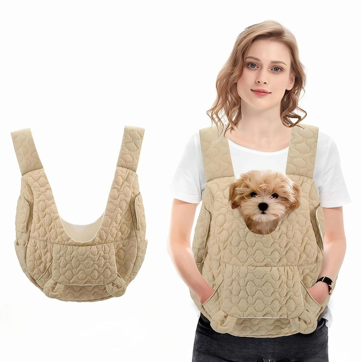 Pet Chest Carrier Front-Facing Backpack Small Dog Cat Breathable Carrier Hands-Free Sling(khaki)