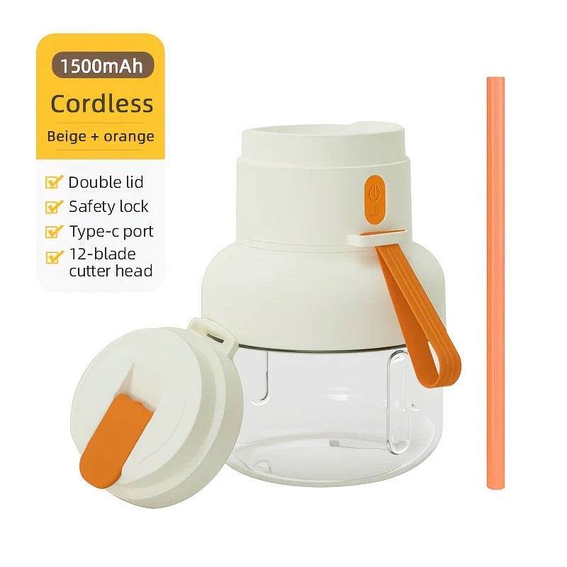 Portable multifunctional large-capacity tumbler, featuring powerful performance for juicing, baby food, and ice crushing. Perfect for home, outdoor, and fitness use, offering fresh and healthy beverages anytime, anywhere.orange