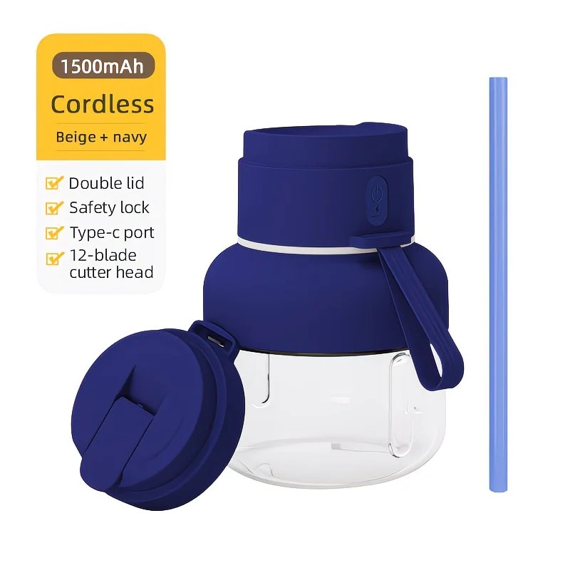 Portable multifunctional large-capacity tumbler, featuring powerful performance for juicing, baby food, and ice crushing. Perfect for home, outdoor, and fitness use, offering fresh and healthy beverages anytime, anywhere.BLUE