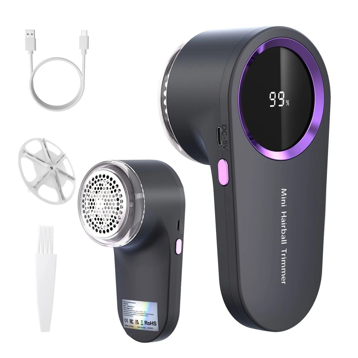 USB rechargeable fabric shaver, digital display portable design, long-lasting battery for home and travel, easily removes pills from clothes and socks.(black)