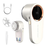 USB rechargeable fabric shaver, digital display portable design, long-lasting battery for home and travel, easily removes pills from clothes and socks.(WHITE)