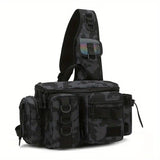 Camouflage Fishing Waist Bag – Large Capacity Multi-layer Partition, Side Pockets & Winding Strap for Full Loading, Breathable Shoulder Strap for Long-lasting Comfort(Black camouflage)