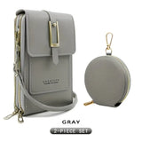 PVC Phone Bag and Coin Purse Two in One: High Definition Touch Screen Window for Sensitive Control, Zipper Anti Loss Adjustable Shoulder Strap, Practical and Beautiful for Travel Storage/GREY