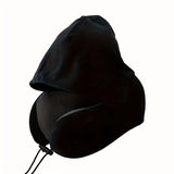 Outdoor Travel Car Pillow, 1pc Memory Foam Hooded U-shaped Neck Pillow, Washable, Neck Pillow with Hood.(black)