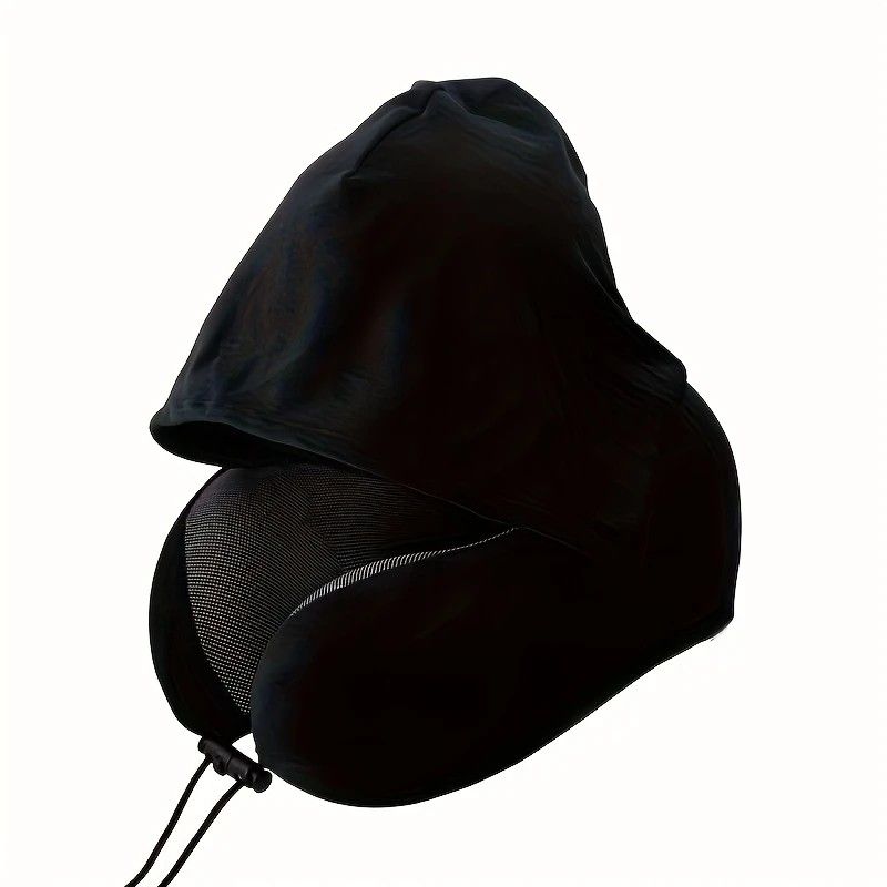 Outdoor Travel Car Pillow, 1pc Memory Foam Hooded U-shaped Neck Pillow, Washable, Neck Pillow with Hood.(black)