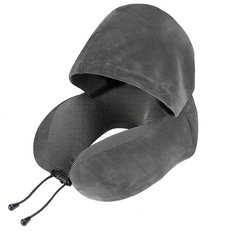 Outdoor Travel Car Pillow, 1pc Memory Foam Hooded U-shaped Neck Pillow, Washable, Neck Pillow with Hood.GREY