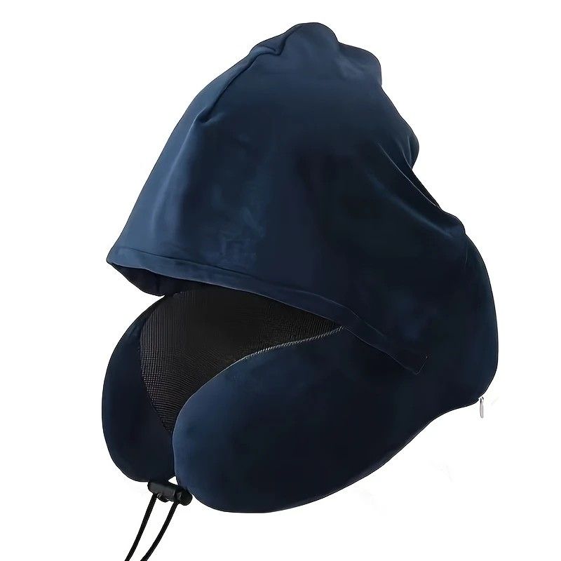 Outdoor Travel Car Pillow, 1pc Memory Foam Hooded U-shaped Neck Pillow, Washable, Neck Pillow with Hood.navy blue