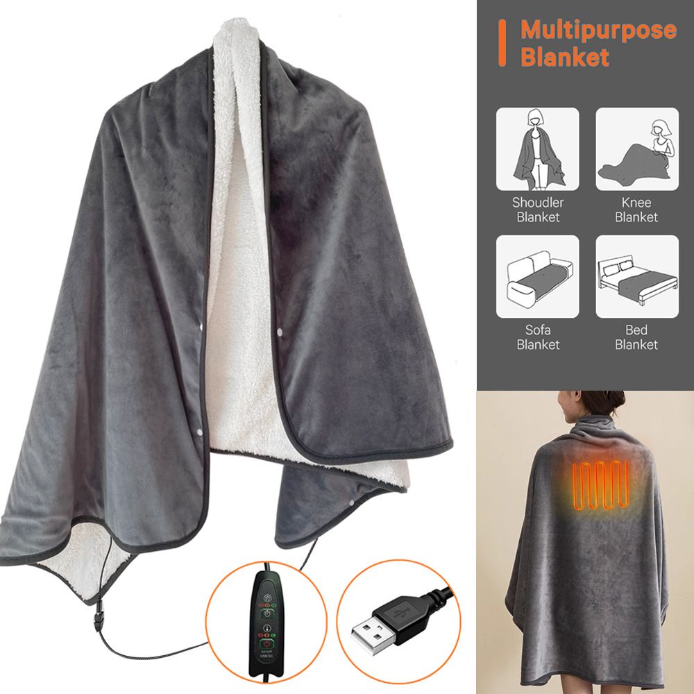 3-Setting Electric Heating Shawl | USB Rapid Warming, Portable & Machine Washable, Multifunctional Warming Blanket for Home, Office & Travel