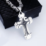 silver  Men's Vintage Flat Handmade Necklace with Multi-layered Stainless Steel Pendant Jewelry Accessory.