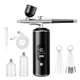 Black Portable Wireless Airbrush Kit, ideal for nail art, painting, cake decoration, and makeup. Rechargeable design, perfect for both amateurs and professionals.