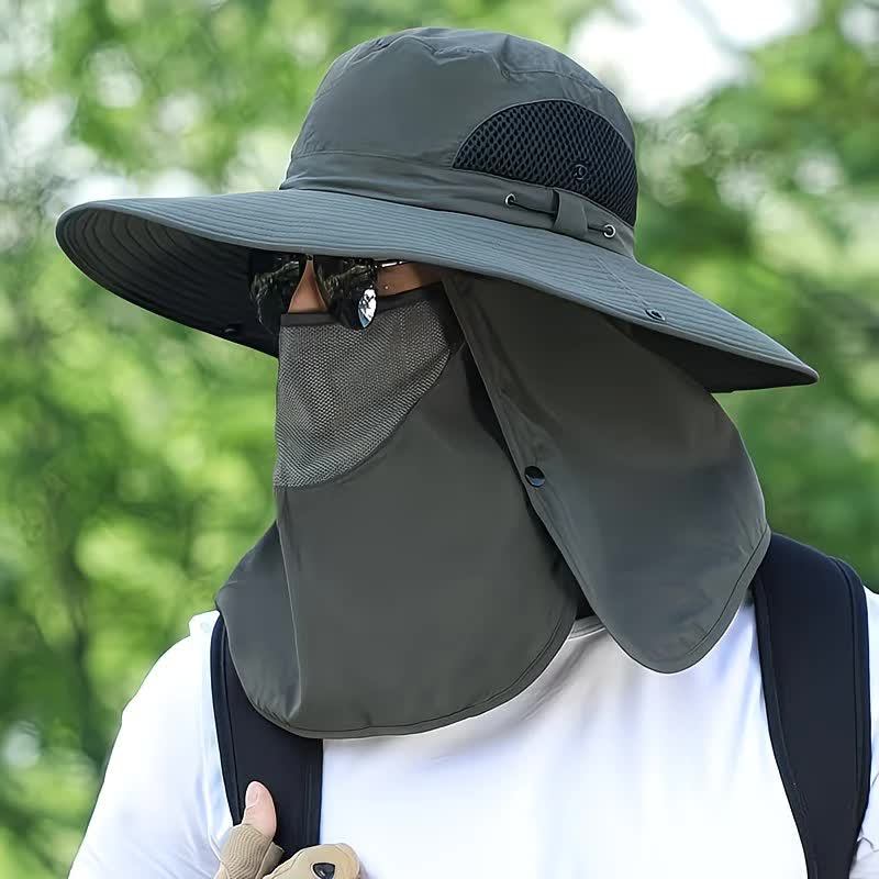 Army Green .Extra Wide Fishing Hat with Detachable Sun Visor and Neck Guard - The Perfect Choice for Summer Fishing, Hiking, and Outdoor Activities.